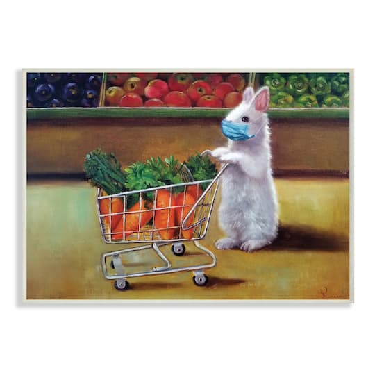 Stupell Industries Bunny Shopping in Face Mask Wall Plaque